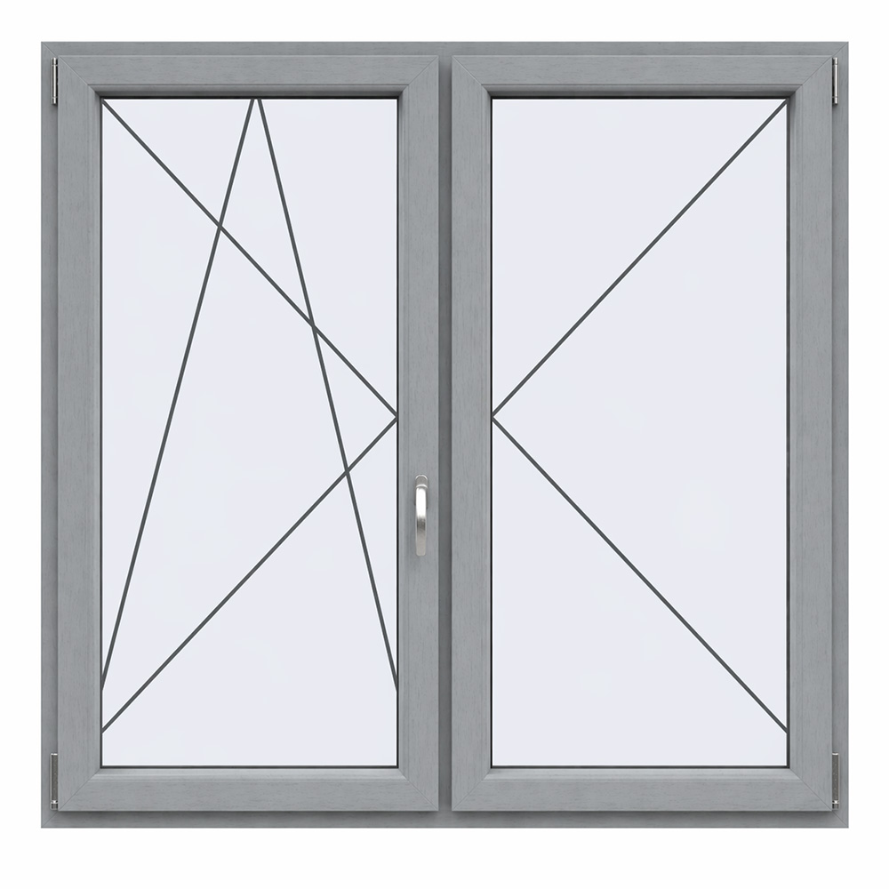 Stulpfenster Grau beidseitig 2 flg. D/DK Kunststofffenster mit Stulp, Fenstermaxx24